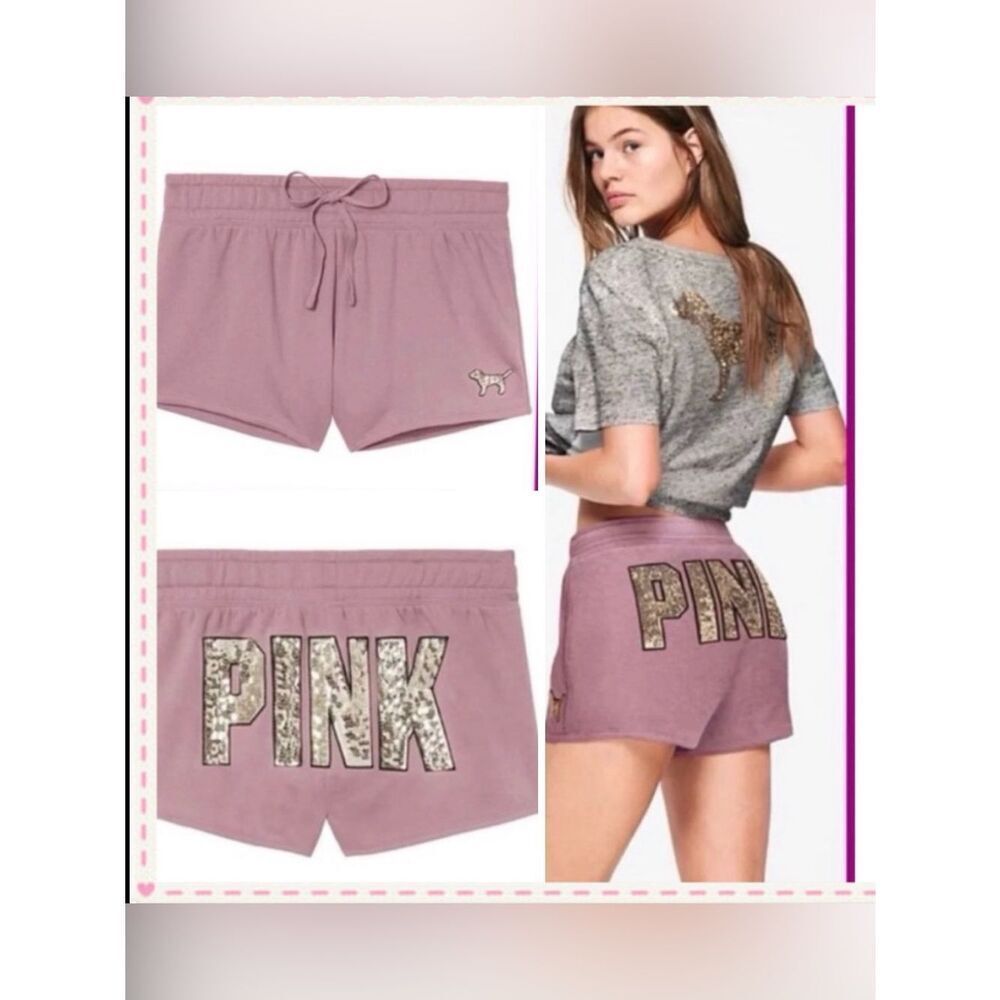 VS PINK MAUVE BLING RETRO SHORTS L